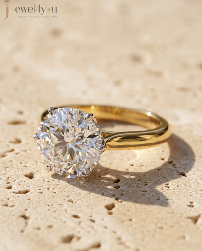 YELLOW GOLD SOLITAIRE ENGAGEMENT RING FEATURING A ROUND LAB DIAMOND 