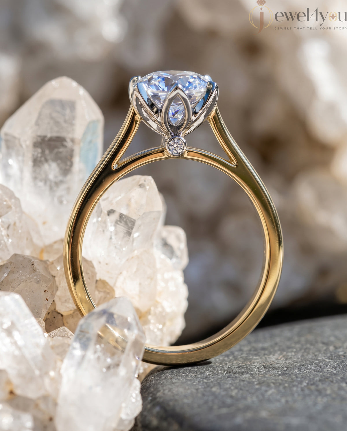 Round solitaire engagement ring with 6-prong white head and yellow-tone polished band #YELLOW GOLD