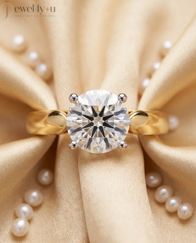 Yellow Gold cathedral band with white gold prong-set round lab-grown diamond #YELLOW GOLD