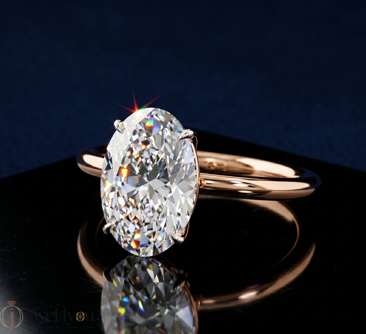 AURIQUE SOLITAIRE RING WITH OVAL-CUT LAB-GROWN DIAMOND IN ROSE GOLD 