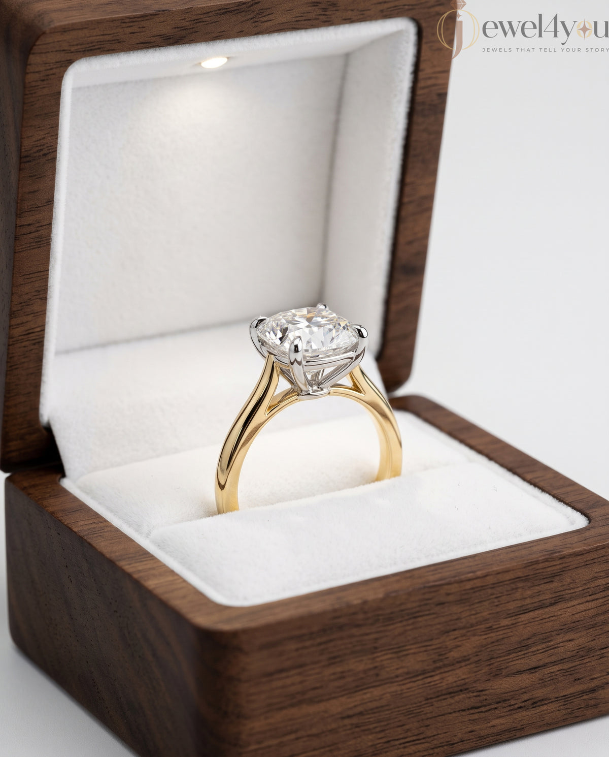 Yellow band cathedral solitaire ring with white basket head #YELLOW GOLD