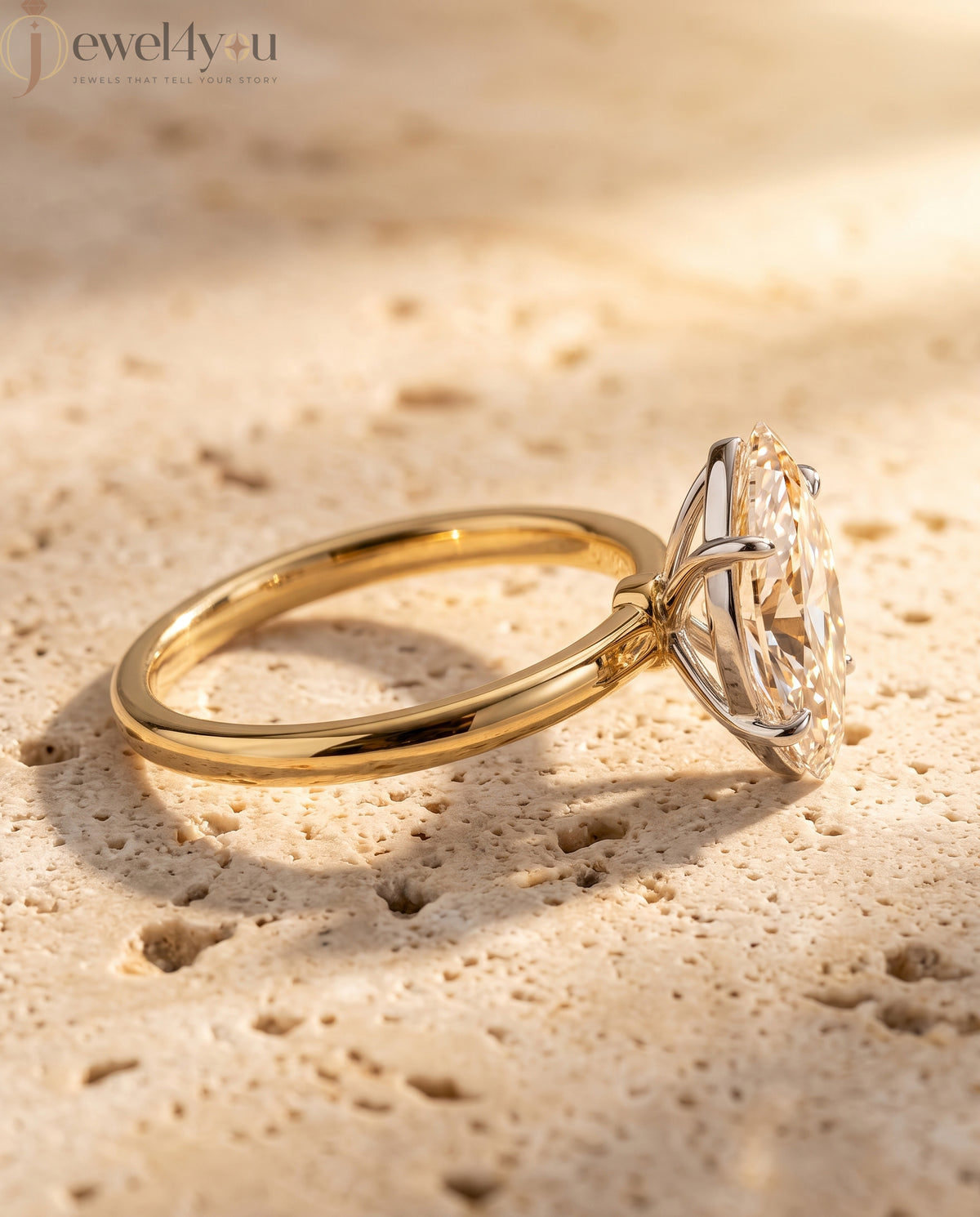 YELLOW GOLD MARQUISE -CUT LAB DIAMOND ENGAGEMENT RING WITH ELEVATED SIX-PRONG SETTING 