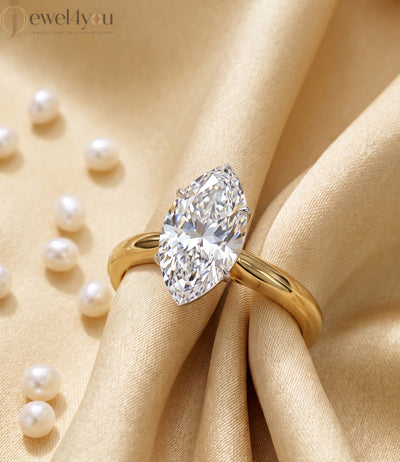 YELLOW GOLD MARQUISE-CUT LAB-GROWN DIAMOND RING 