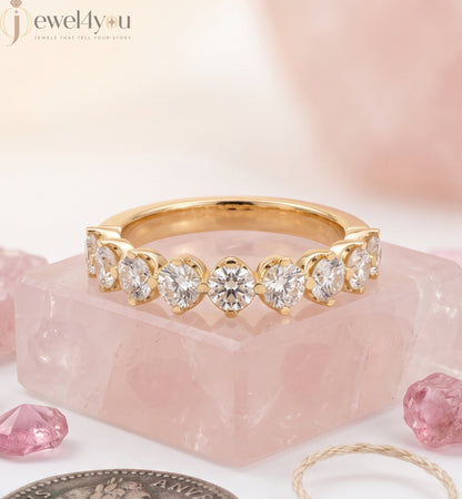Yellow Gold half eternity lab-grown diamond ring with shared prong settings and D–F color VVS to VS+ clarity diamonds #YELLOW GOLD