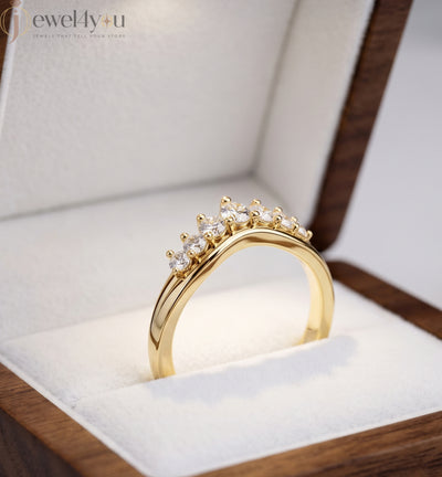 Lab-grown diamond ring with curved band design and round diamonds, VVS to VS+ clarity, D–F color, Yellow Gold #YELLOW GOLD