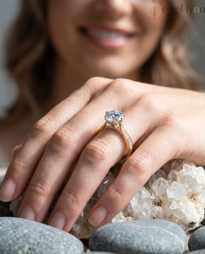 ROUND -CUT SOLITAIRE LAB-GROWN DIAMOND RING IN YELLOW GOLD WITH CATHEDRAL SETTING 