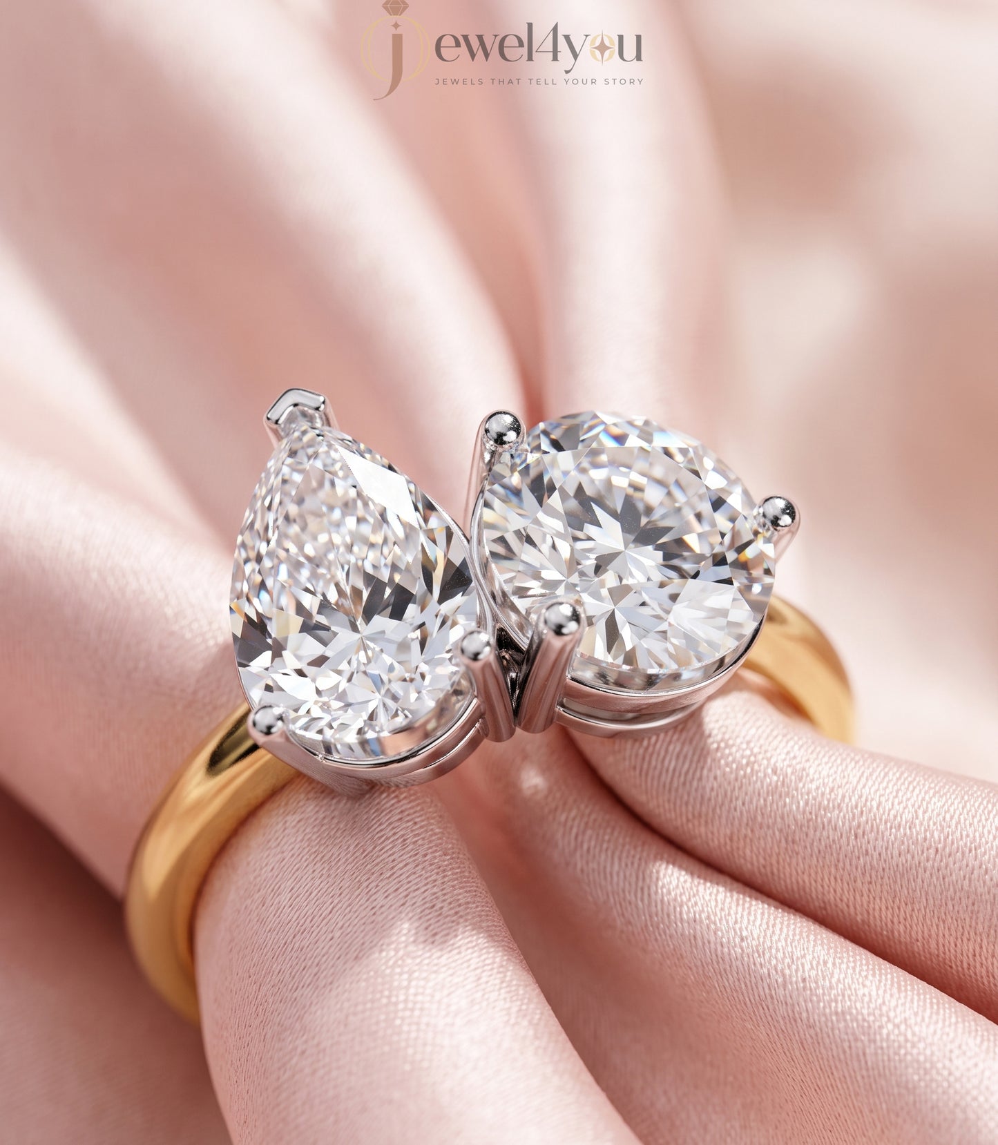 TOI ET MOI ENGAGEMENT RING WITH PEAR-CUT AND ROUND LAB-GROWN DIAMONDS IN YELLOW GOLD. ##YELLOW GOLD