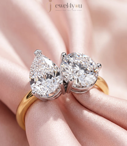 TOI ET MOI ENGAGEMENT RING WITH PEAR-CUT AND ROUND LAB-GROWN DIAMONDS IN YELLOW GOLD. 