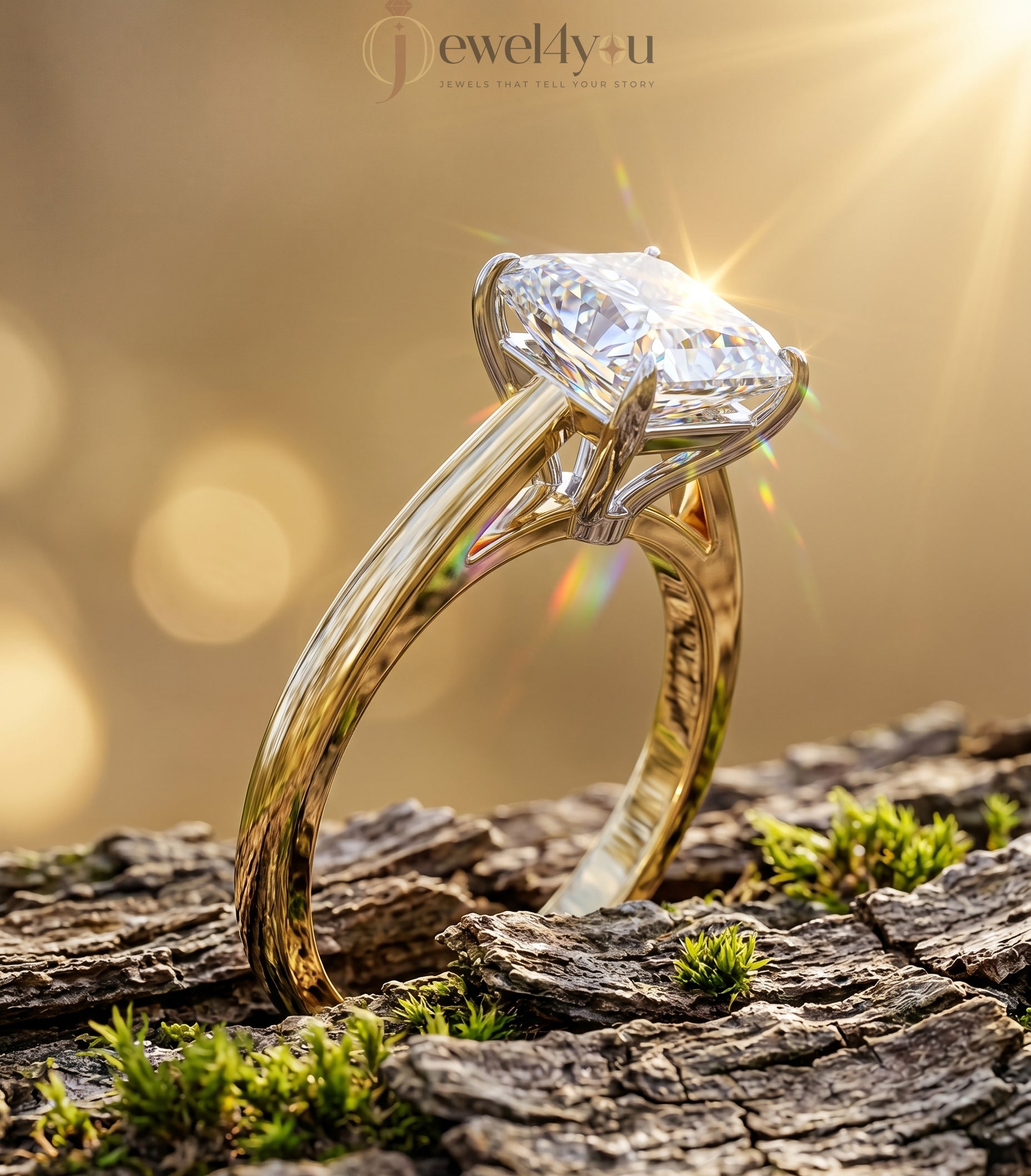 Princess-cut solitaire engagement ring in yellow gold tone with four-prong setting #YELLOW GOLD