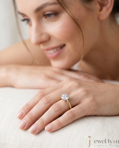 Round solitaire engagement ring with 6-prong white head and yellow-tone polished band #YELLOW GOLD