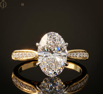 OVAL -CUT SOLITAIRE LAB-GROWN DIAMOND RING IN YELLOW GOLD WITH CATHEDRAL SETTING 