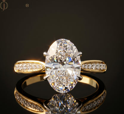 OVAL -CUT SOLITAIRE LAB-GROWN DIAMOND RING IN YELLOW GOLD WITH CATHEDRAL SETTING 