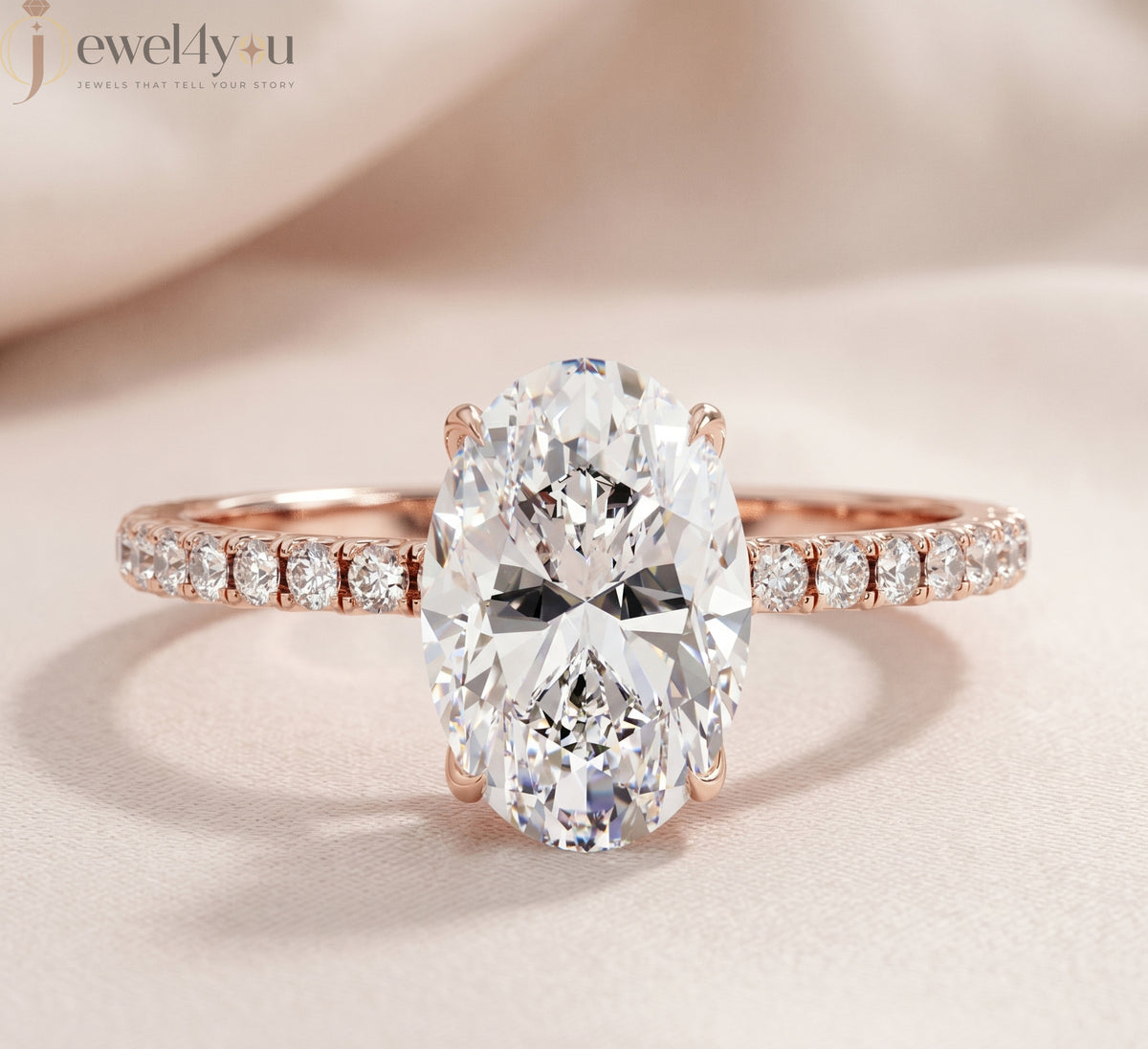 OVAL-CUT SOLITAIRE LAB-GROWN DIAMOND RING IN ROSE GOLD WITH ROUND-CUT ##ROSE GOLD