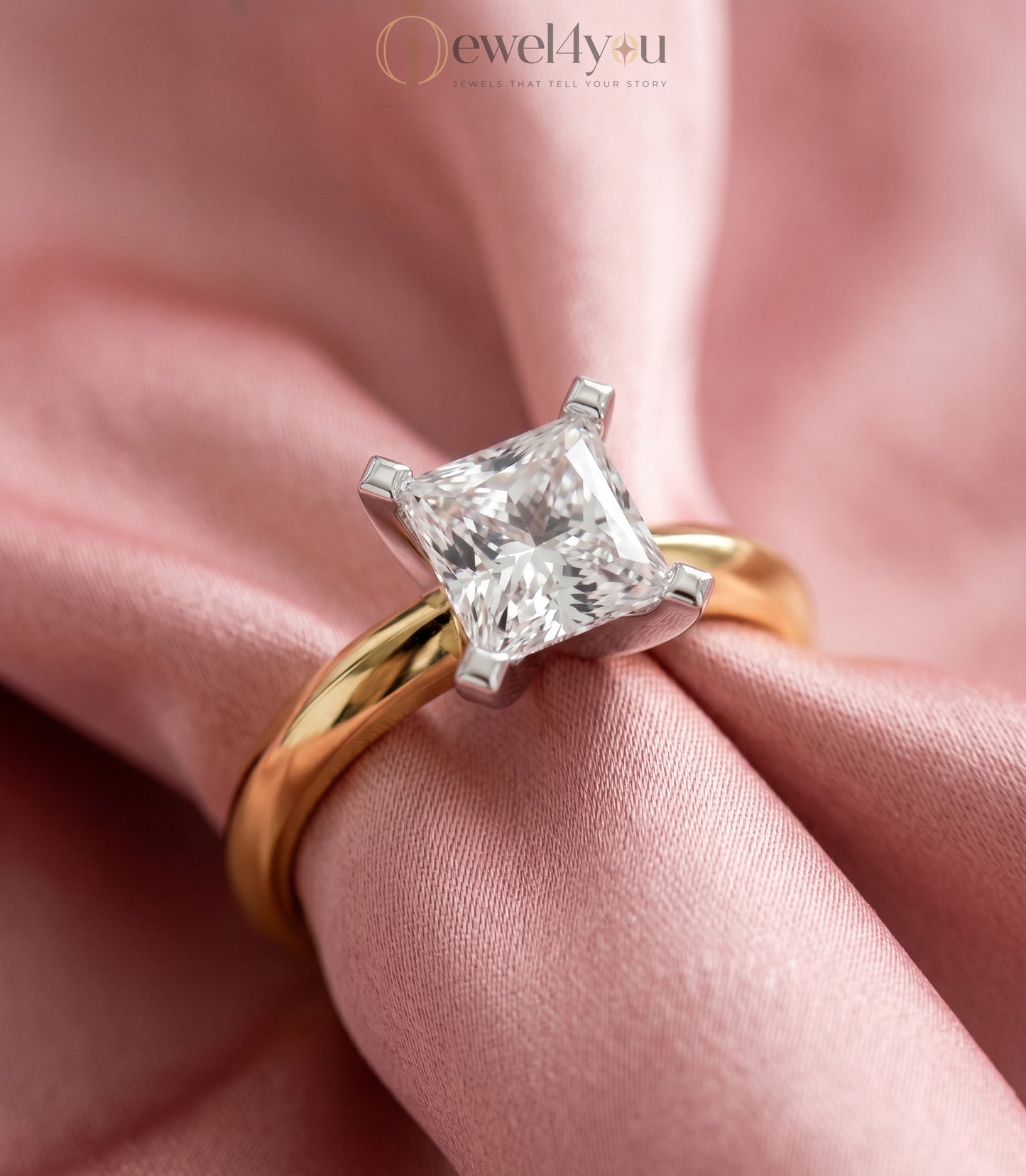 Yellow gold solitaire ring with elevated cathedral setting and V-style prongs #YELLOW GOLD