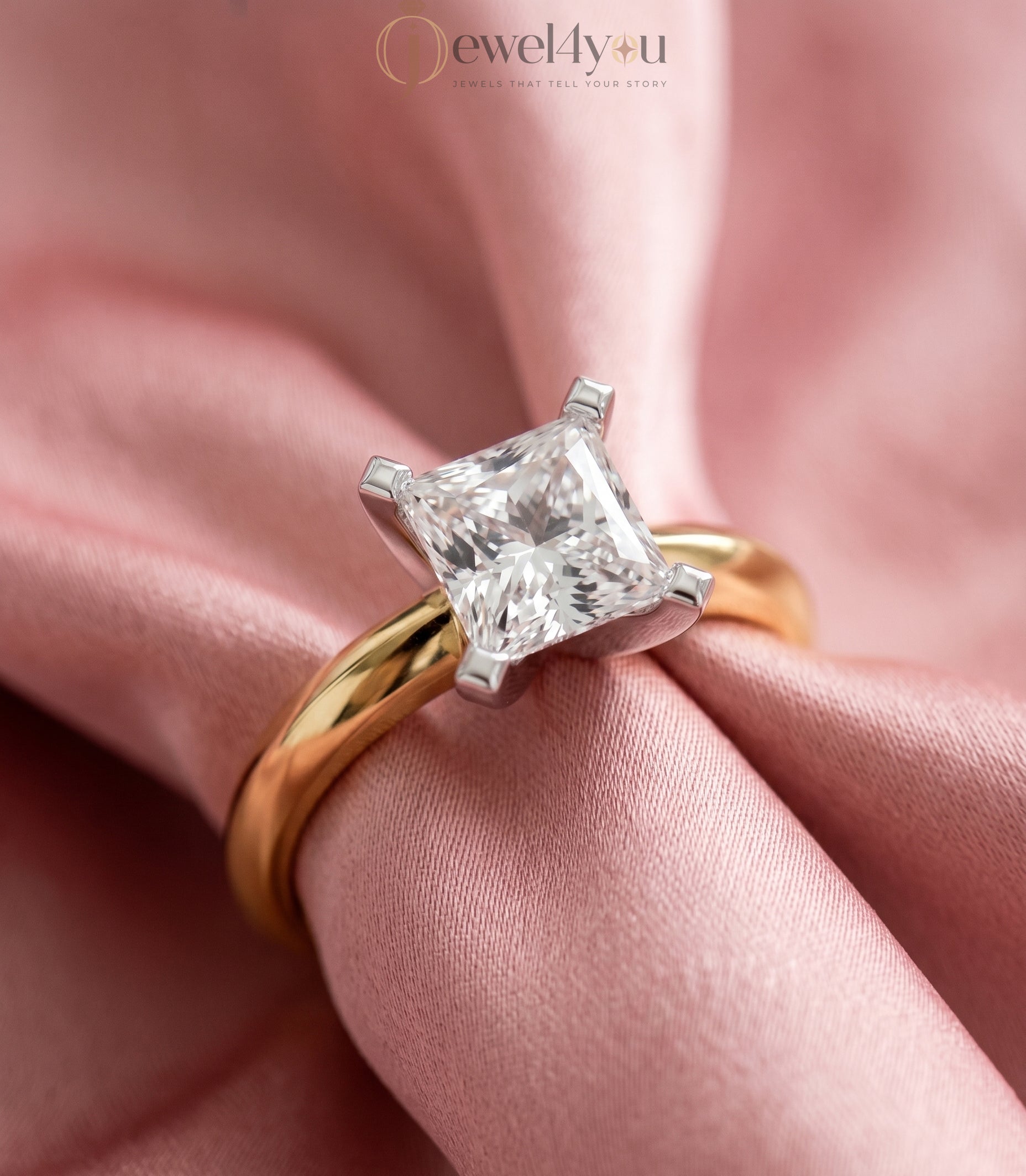 Yellow gold solitaire ring with elevated cathedral setting and V-style prongs #YELLOW GOLD