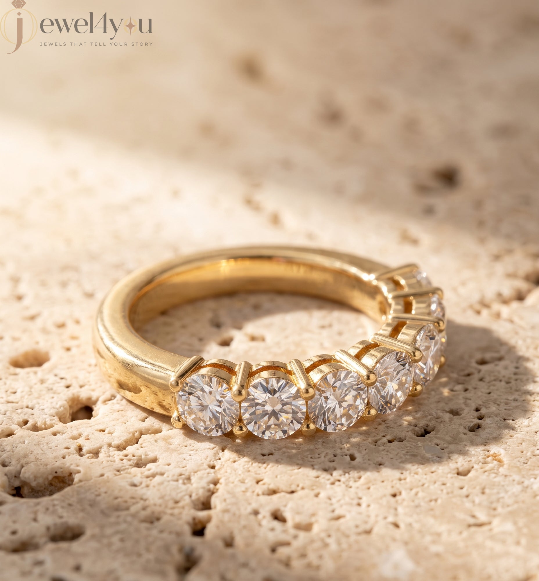 Yellow Gold half‑eternity lab-grown diamond ring with round prong-set design, VVS  clarity D–F color diamonds #YELLOW GOLD