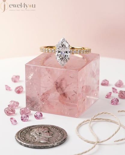 MARQUISE-CUT LAB-GROWN DIAMOND RING WITH ROUND-ACCENT BAND IN YELLOW GOLD 