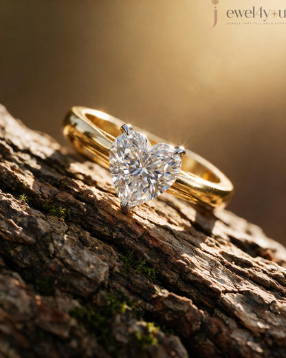 Yellow gold heart diamond solitaire ring with white gold prong setting  #YELLOW GOLD
