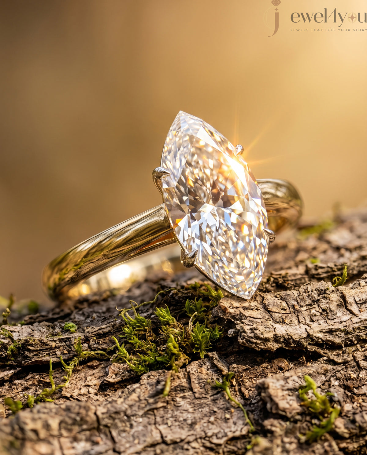 Marquise diamond cathedral solitaire engagement ring in yellow gold with white prongs #YELLOW GOLD