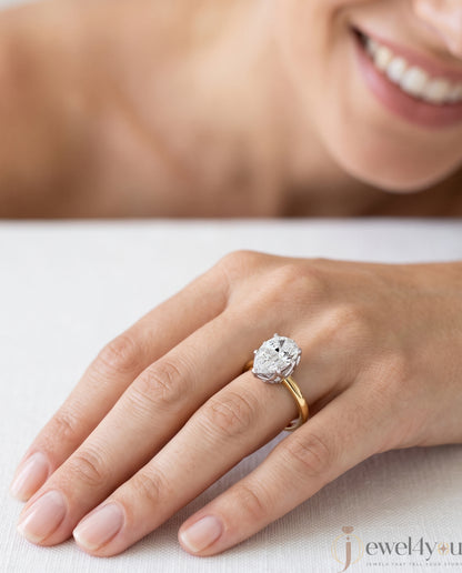 Yellow Gold solitaire lab-grown diamond ring with pear center and white gold lotus crown gallery #YELLOW GOLD