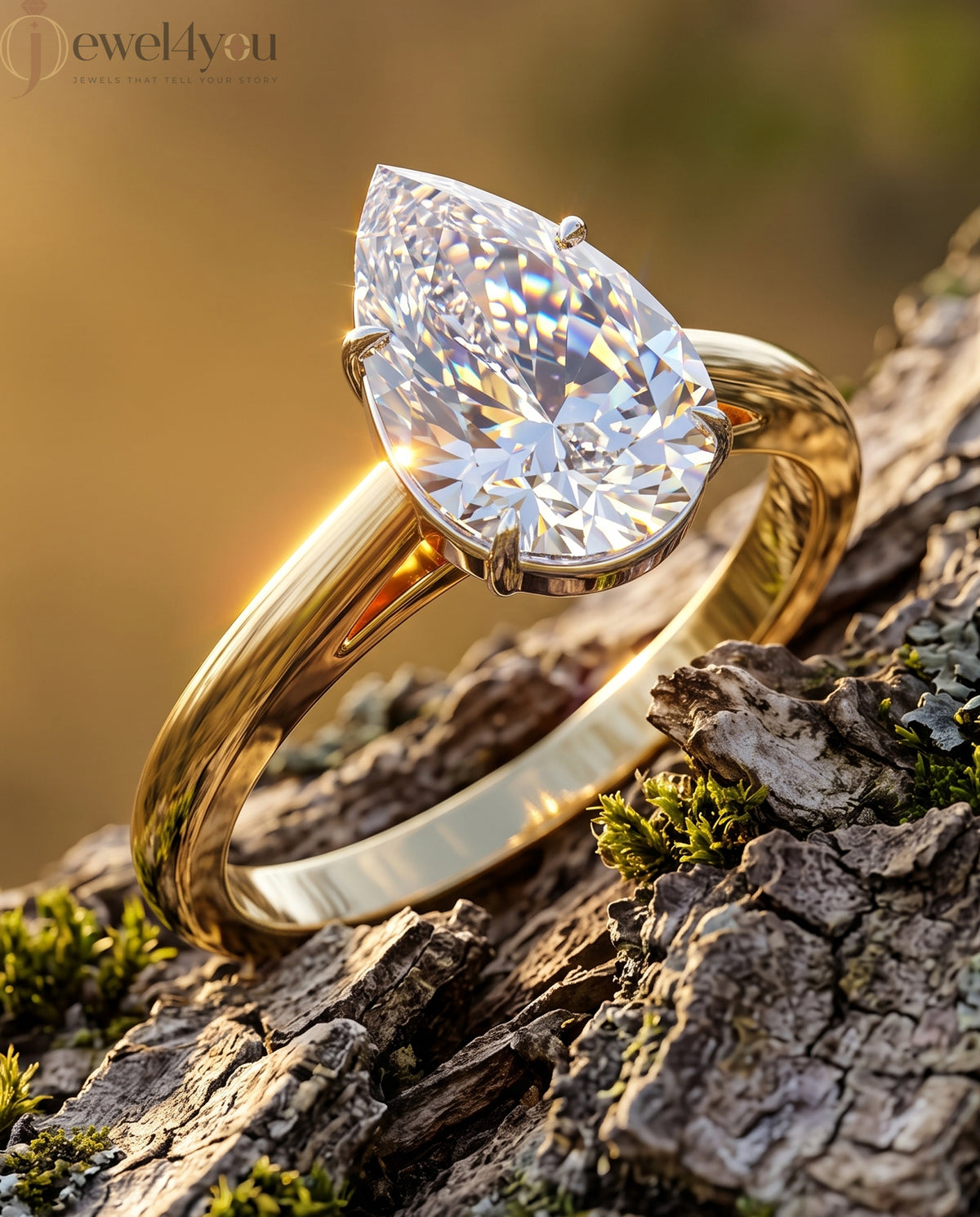 Yellow gold pear-cut solitaire engagement ring with white prong head #YELLOW GOLD