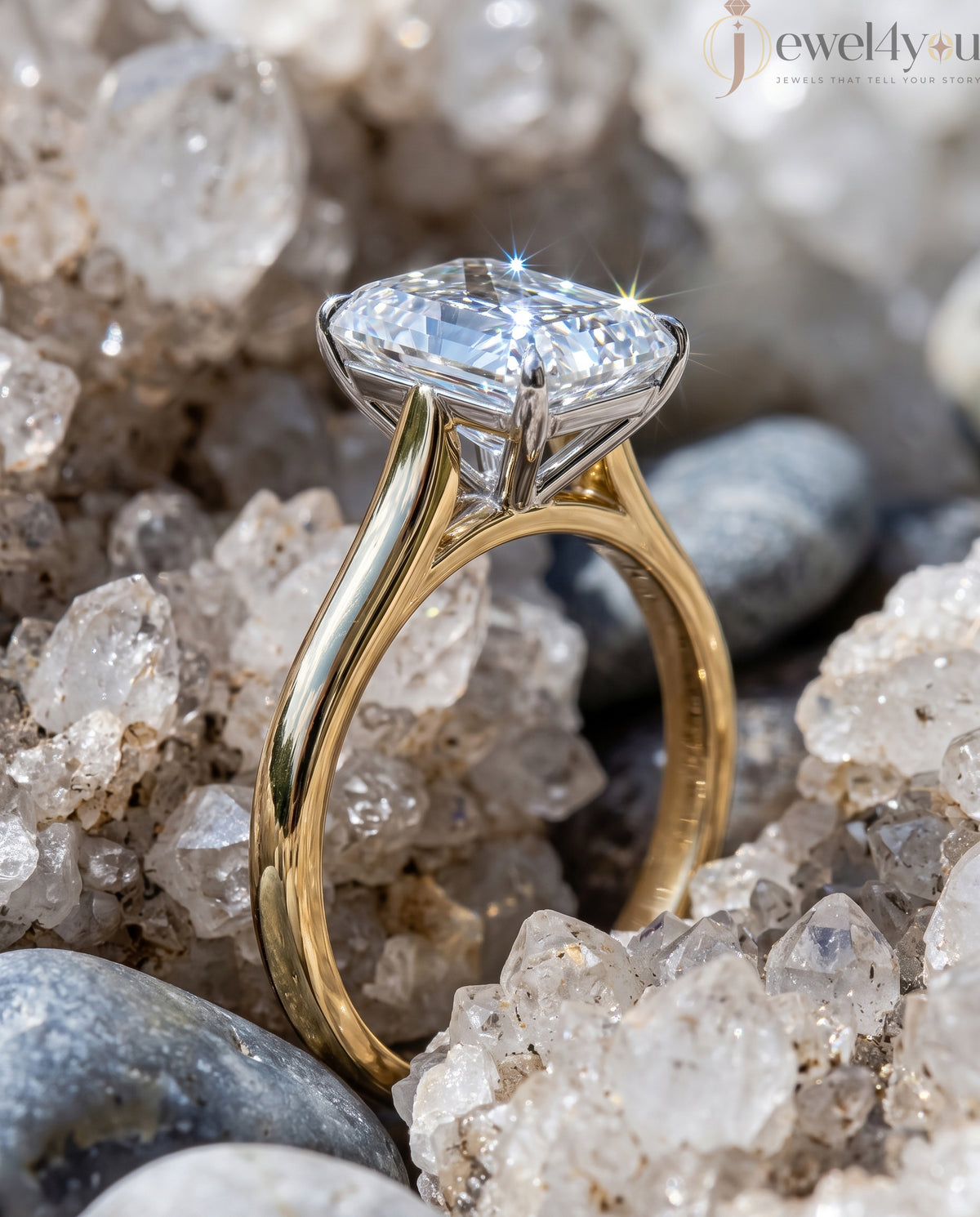 YELLOW GOLD SOLITAIRE ENGAGEMENT RING FEATURING A RADIANT LAB DIAMOND 