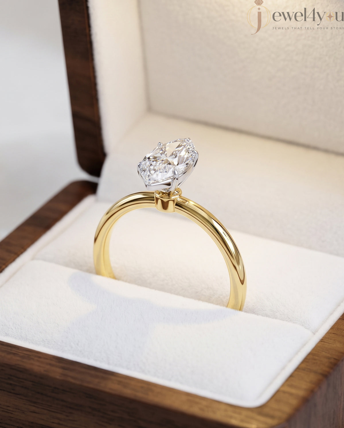 YELLOW GOLD MARQUISE -CUT LAB DIAMOND ENGAGEMENT RING WITH ELEVATED SIX-PRONG SETTING 