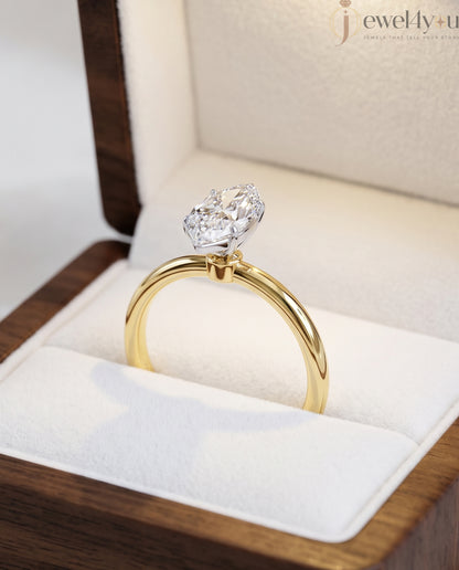 YELLOW GOLD MARQUISE -CUT LAB DIAMOND ENGAGEMENT RING WITH ELEVATED SIX-PRONG SETTING 