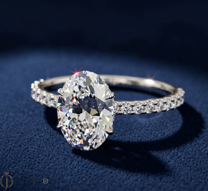 OVAL-CUT LAB-GROWN DIAMOND RING WITH ROUND-ACCENT BAND IN WHITE GOLD 