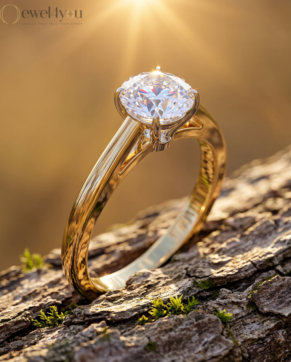 Yellow gold solitaire engagement ring with white gold four-prong diamond basket #YELLOW GOLD