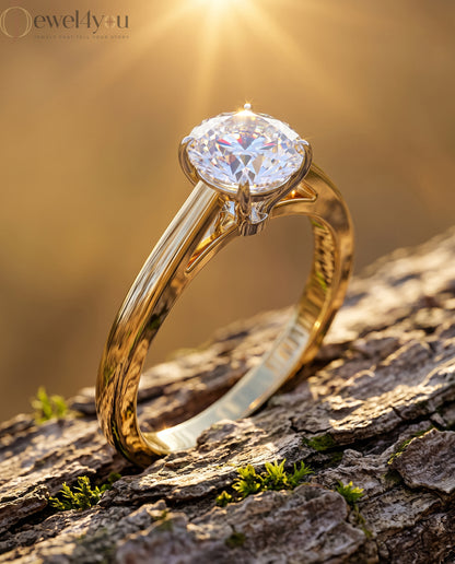 Yellow gold solitaire engagement ring with white gold four-prong diamond basket #YELLOW GOLD