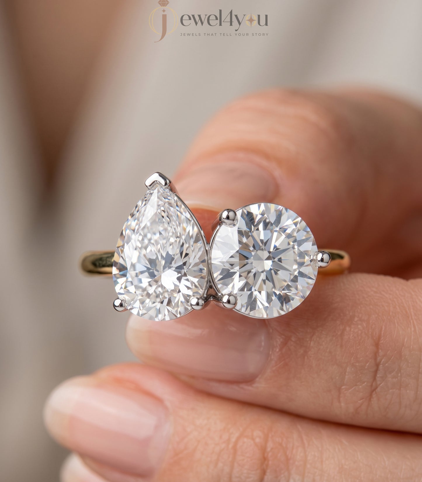 TOI ET MOI ENGAGEMENT RING WITH PEAR-CUT AND ROUND LAB-GROWN DIAMONDS IN YELLOW GOLD. ##YELLOW GOLD