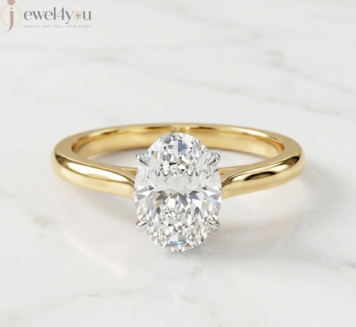 YELLOW GOLD OVAL-CUT LAB-GROWN DIAMOND RING ##YELLOW GOLD