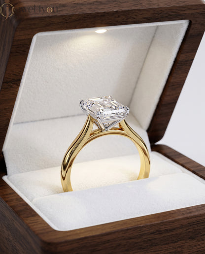 YELLOW GOLD EMERALD -CUT LAB-GROWN DIAMOND ENGAGEMENT RING 