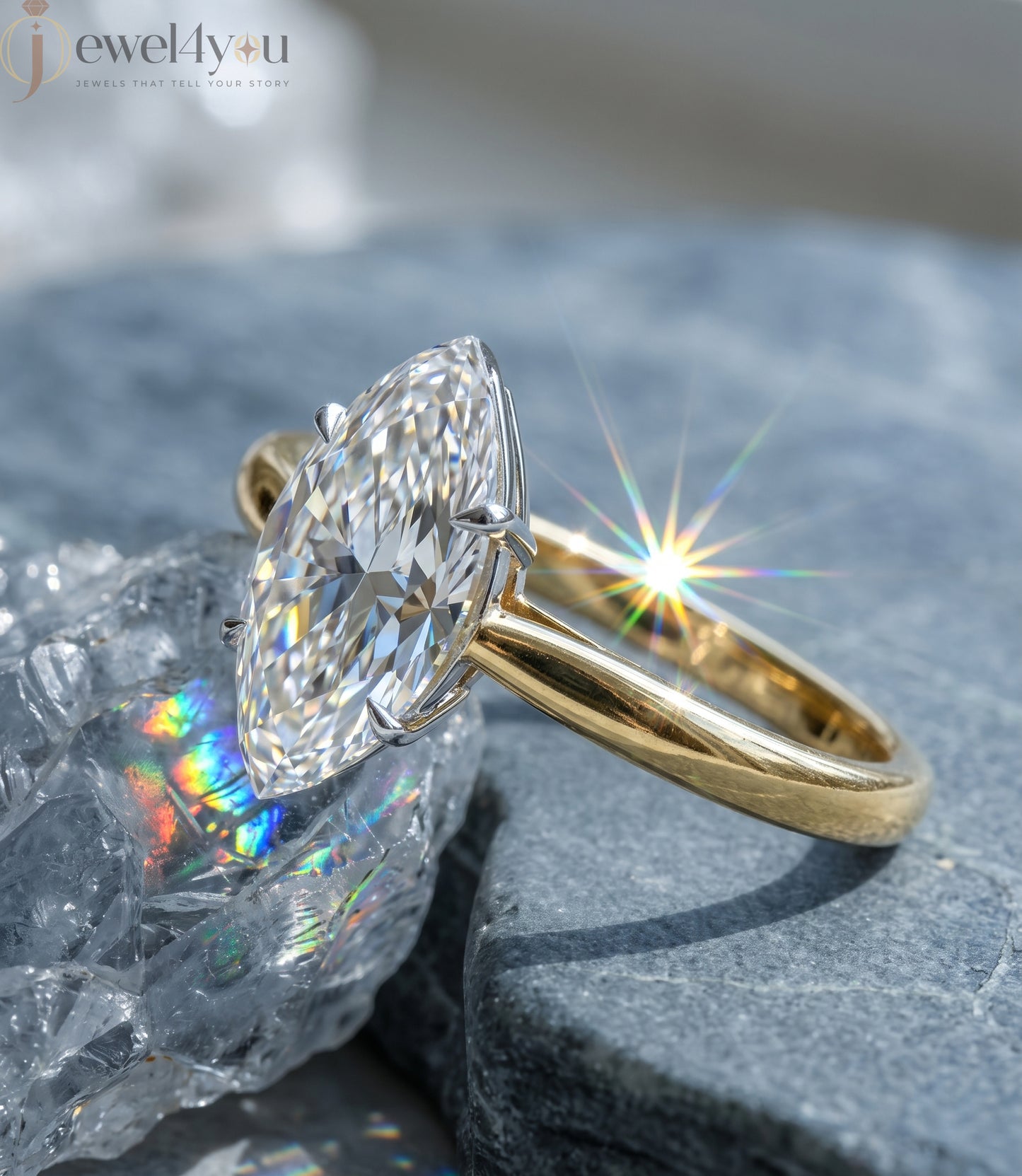 YELLOW GOLD MARQUISE-CUT LAB-GROWN DIAMOND RING ##YELLOW GOLD