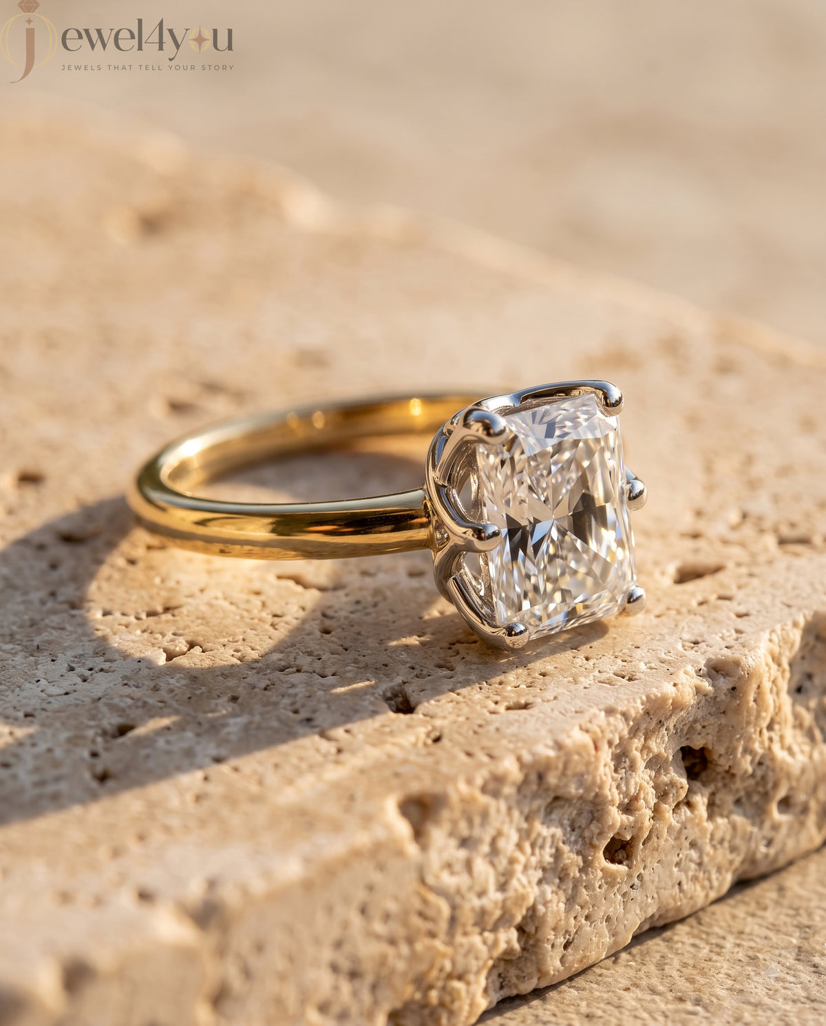 Yellow Gold band with White Gold X-gallery radiant-cut lab-grown diamond ring featuring hidden round side diamonds #YELLOW GOLD