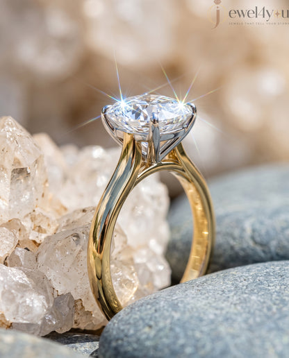 Yellow band cathedral solitaire ring with white basket head #YELLOW GOLD