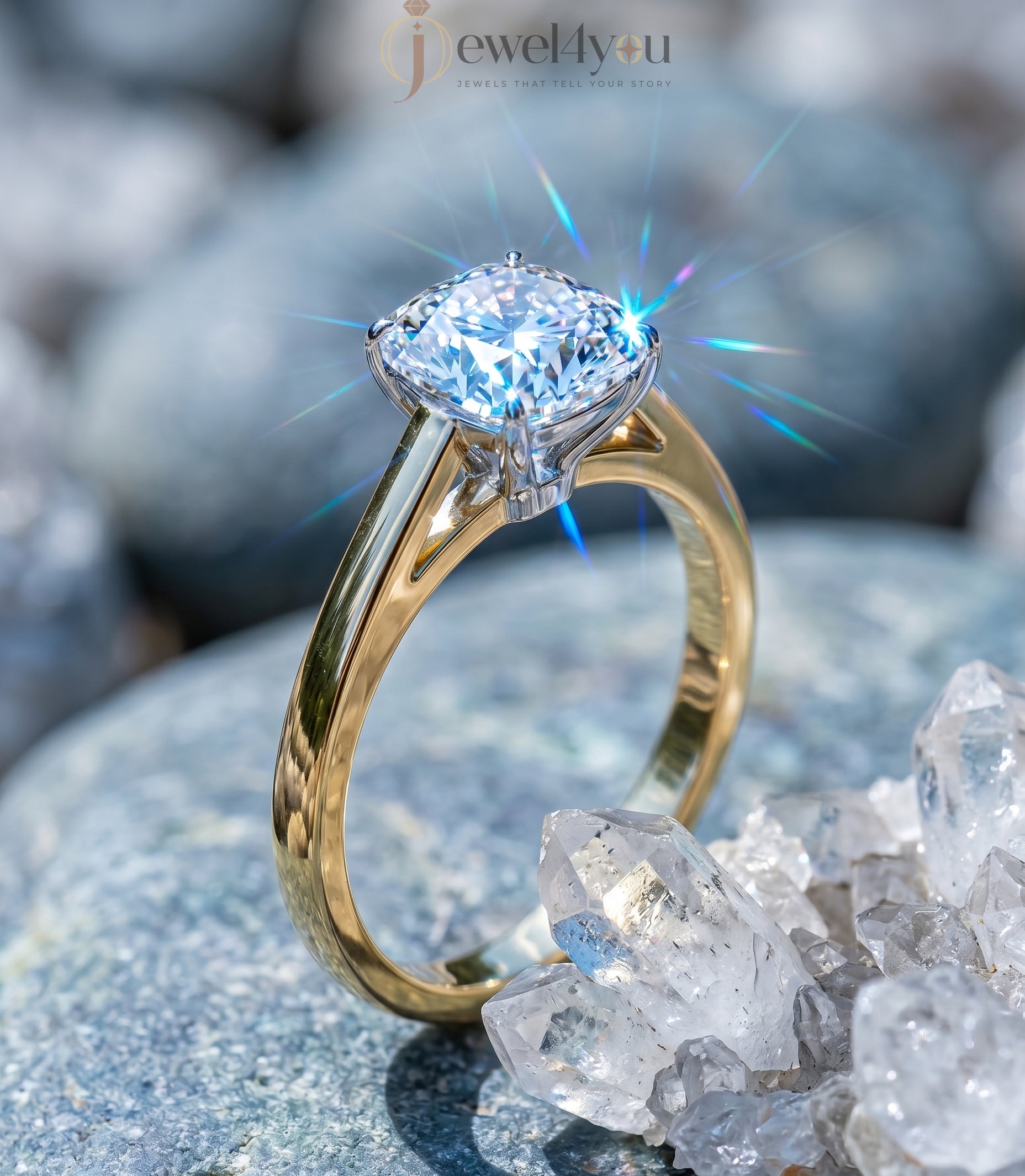 Yellow gold cushion diamond solitaire ring with white gold cathedral basket setting #YELLOW GOLD