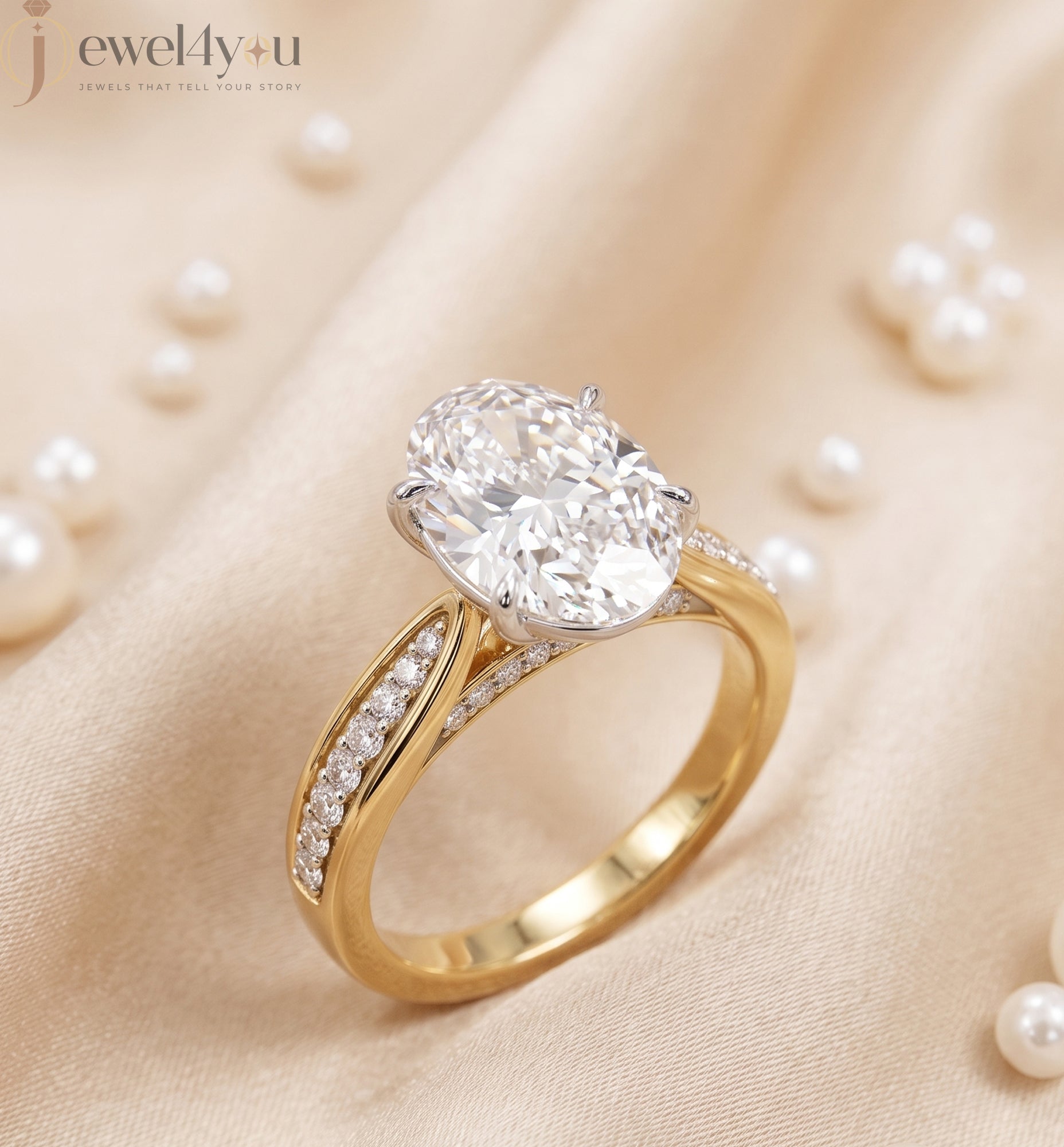 OVAL -CUT SOLITAIRE LAB-GROWN DIAMOND RING IN YELLOW GOLD WITH CATHEDRAL SETTING 