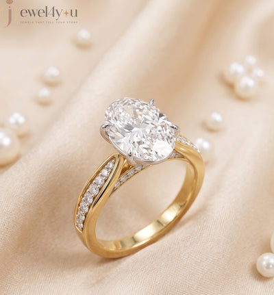 OVAL -CUT SOLITAIRE LAB-GROWN DIAMOND RING IN YELLOW GOLD WITH CATHEDRAL SETTING 