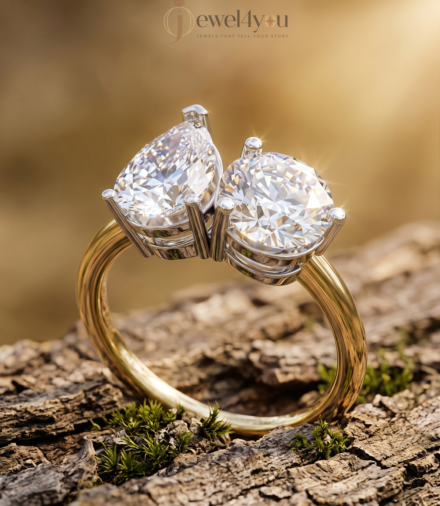 TOI ET MOI ENGAGEMENT RING WITH PEAR-CUT AND ROUND LAB-GROWN DIAMONDS IN YELLOW GOLD. ##YELLOW GOLD
