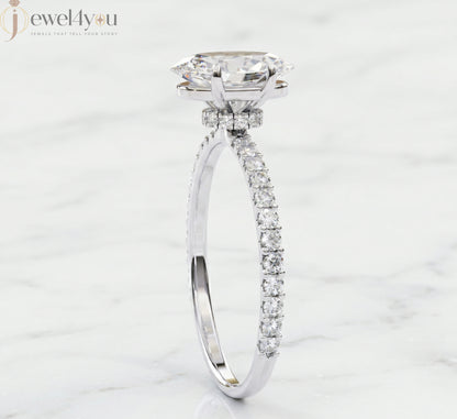 OVAL-CUT LAB-GROWN DIAMOND RING WITH ROUND-ACCENT BAND IN WHITE GOLD 