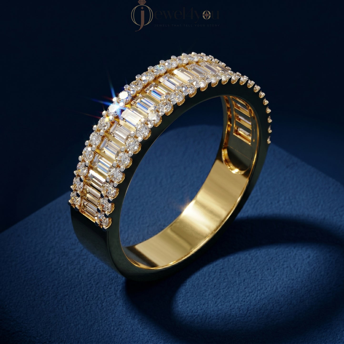 BAGUETTE AND ROUND DIAMOND YELLOW GOLD BAND ##YELLOW GOLD