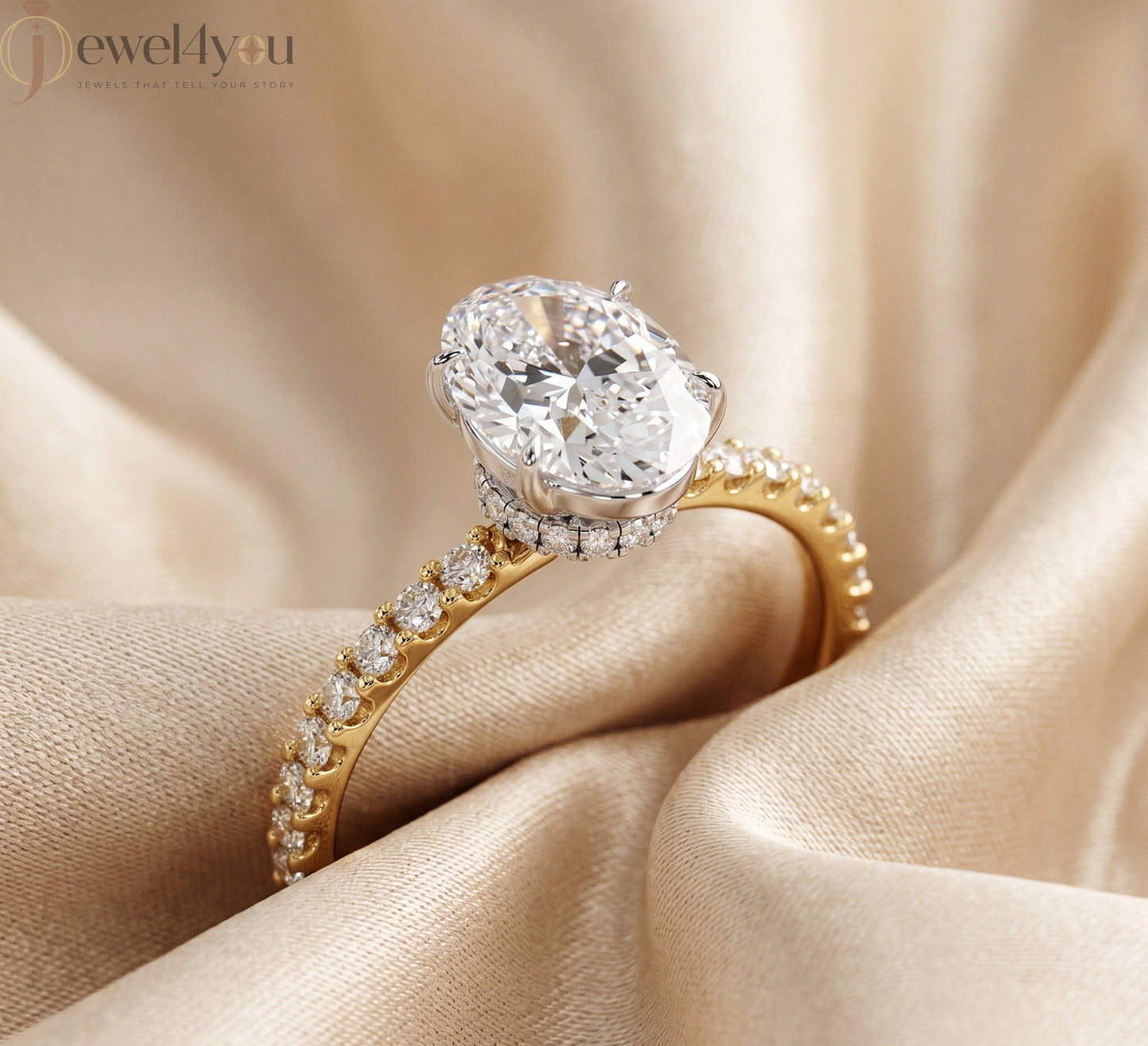 OVAL-CUT LAB-GROWN DIAMOND RING WITH ROUND-ACCENT BAND IN YELLOW GOLD ## YELLOW GOLD
