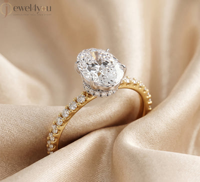 OVAL-CUT LAB-GROWN DIAMOND RING WITH ROUND-ACCENT BAND IN YELLOW GOLD 