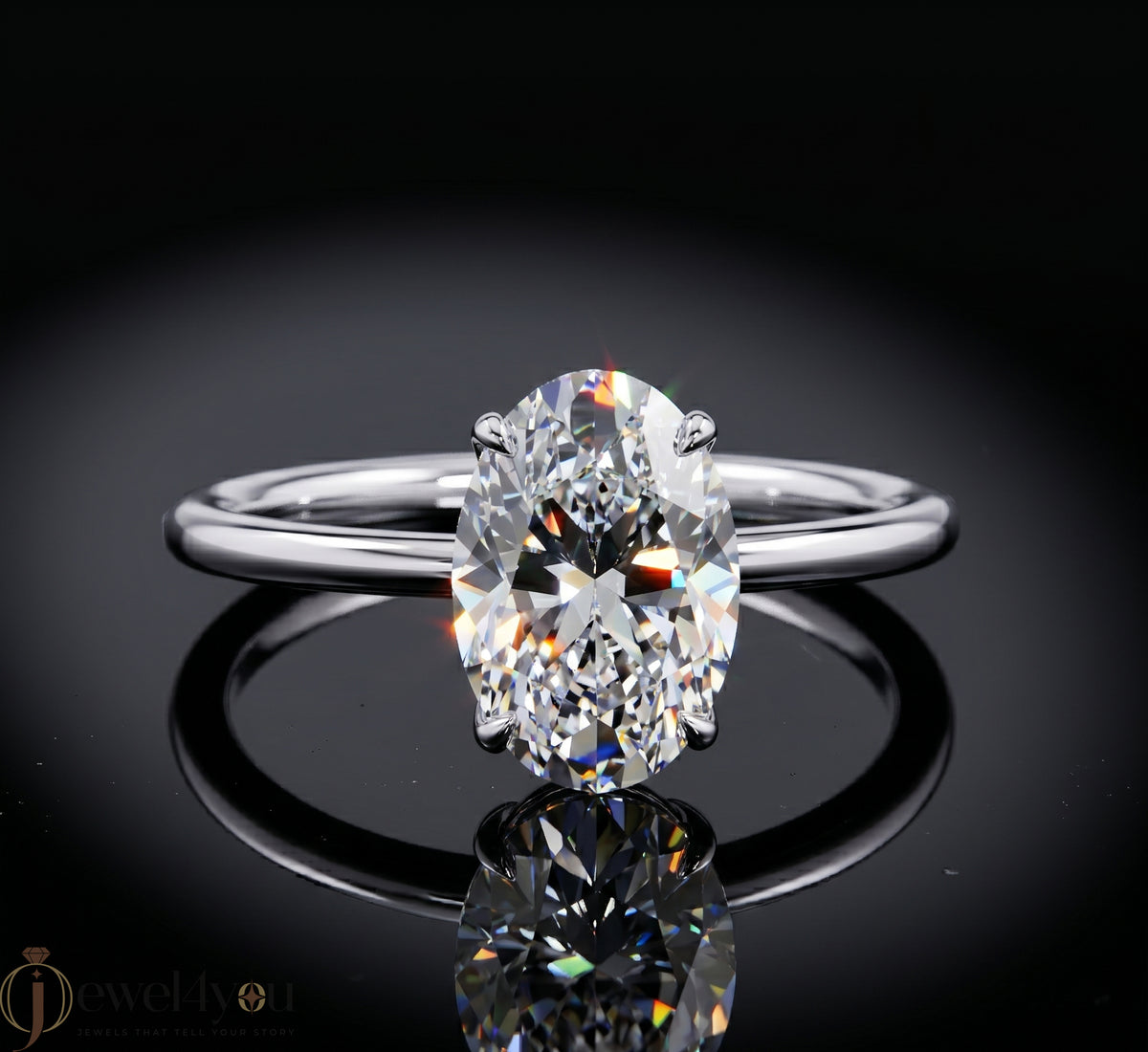 AURIQUE SOLITAIRE RING WITH OVAL-CUT LAB-GROWN DIAMOND IN WHITE GOLD 