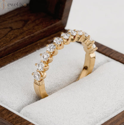Yellow Gold half eternity lab-grown diamond ring with shared prong settings and D–F color VVS to VS+ clarity diamonds #YELLOW GOLD