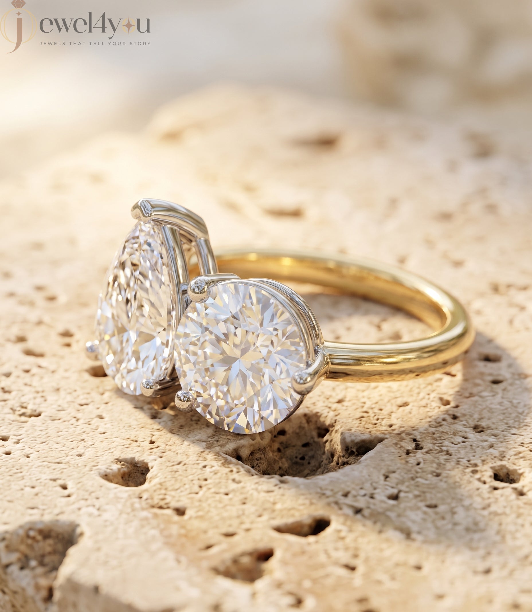 TOI ET MOI ENGAGEMENT RING WITH PEAR-CUT AND ROUND LAB-GROWN DIAMONDS IN YELLOW GOLD. 