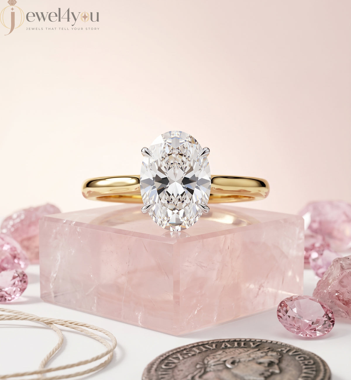 YELLOW GOLD OVAL-CUT LAB-GROWN DIAMOND RING ##YELLOW GOLD