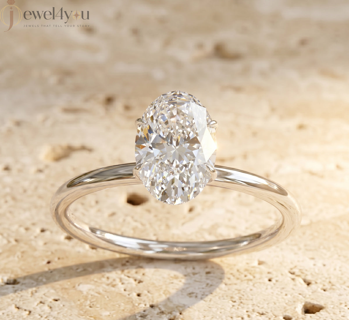 AURIQUE SOLITAIRE RING WITH OVAL-CUT LAB-GROWN DIAMOND IN WHITE GOLD ##WHITE GOLD